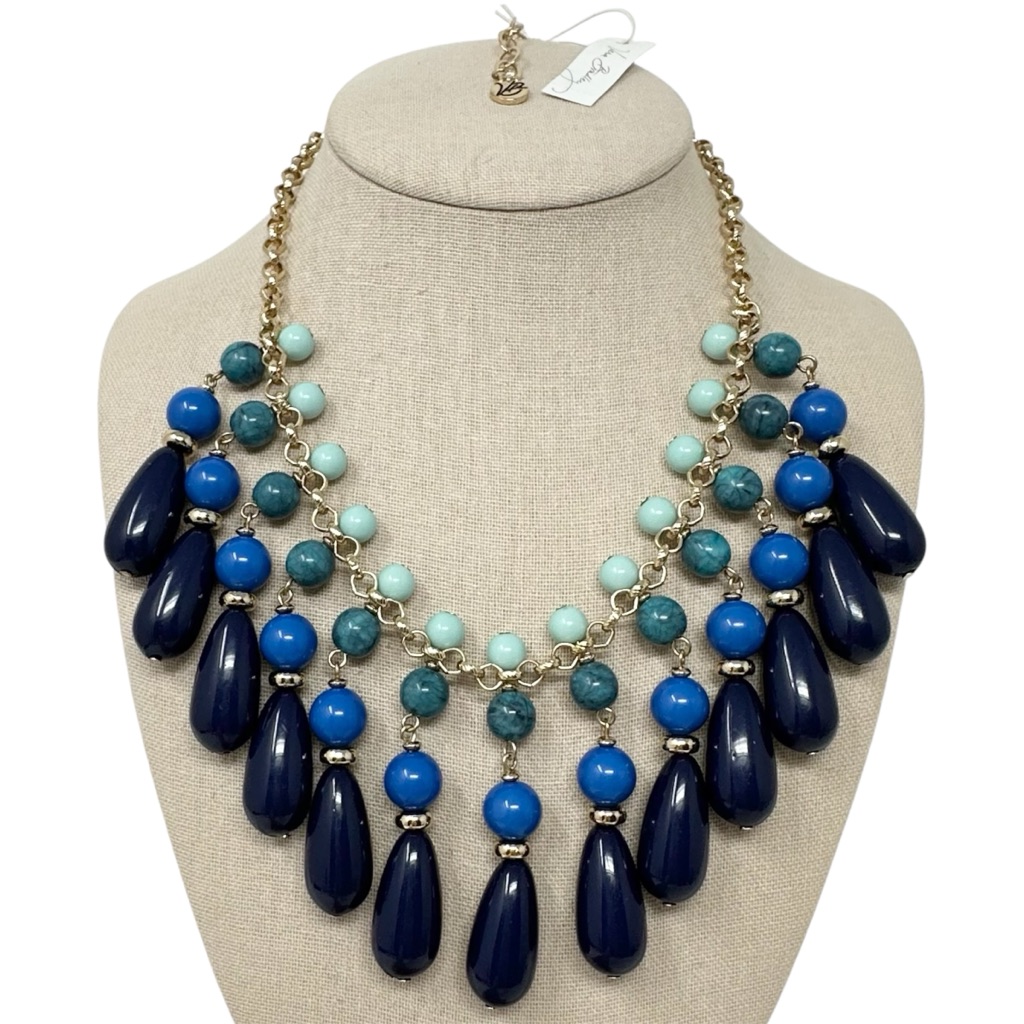 Nwt Vera Bradley Blue Tone Bead Drop Bib Statement Necklace 38$